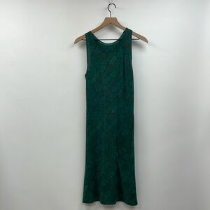 Gudrun Sjoden Tropical Stretchy Knit Sleeveless Shift Midi Dress Green Small